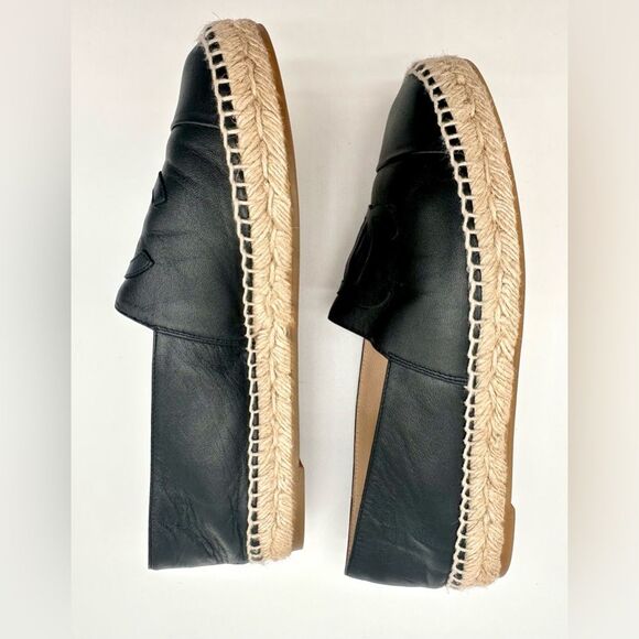 Chanel CC Lambskin Leather Espadrilles Cap Toe Black Slip On Flats EU 39 US8-8.5 - Picture 2 of 8